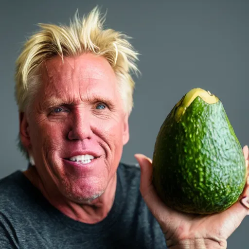 Image similar to a portrait of gary busey as an avocado, canon eos r 3, f / 1. 4, iso 2 0 0, 1 / 1 6 0 s, 8 k, raw, unedited, symmetrical balance, in - frame