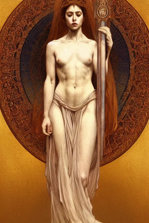 Image similar to a full body portrait of a beautiful ethereal delicate ancient greek mage queen meditative sacral pose catholic stages of the cross, intricate, elegant, highly detailed, digital painting, artstation, concept art, smooth, sharp focus, illustration, art by krenz cushart and artem demura and alphonse mucha