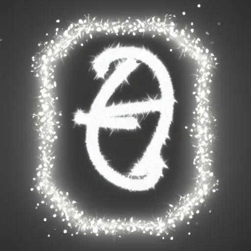 Prompt: digital art of a white glowing glyph on a dark background, white sparkles surrounding it