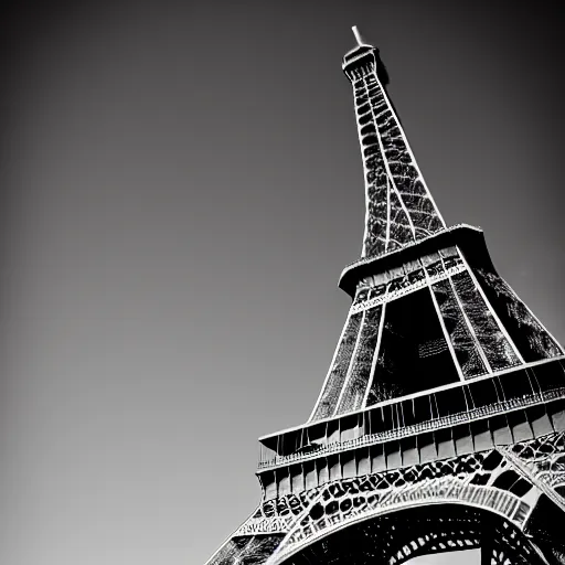 Prompt: a grainy black and white photograph of a rabbit posing in front of the eiffel tower