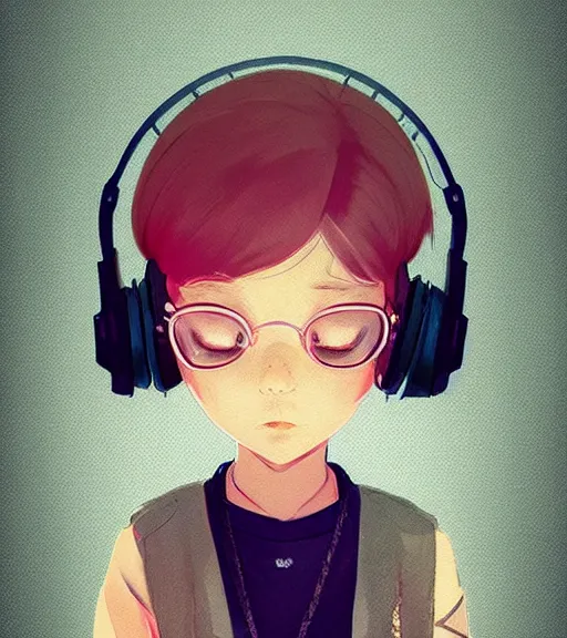 Image similar to beautiful little girl character inspired by 9 0's fashion and by madeline from celeste, art by rossdraws, wlop, ilya kuvshinov, artgem lau, sakimichan and makoto shinkai, concept art, headphones, anatomically correct, extremely coherent, realistic