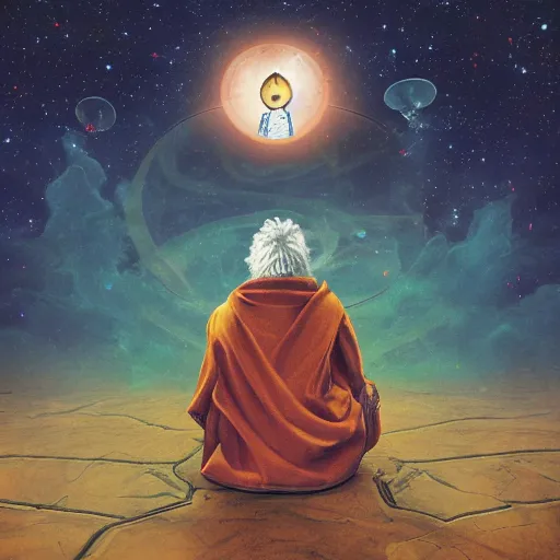 Image similar to Album cover of a Wizard pondering his orb