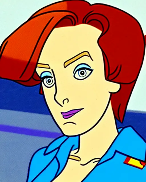 Prompt: an animation cel of dana scully, in the style of g. i. joe ( 1 9 8 3 )