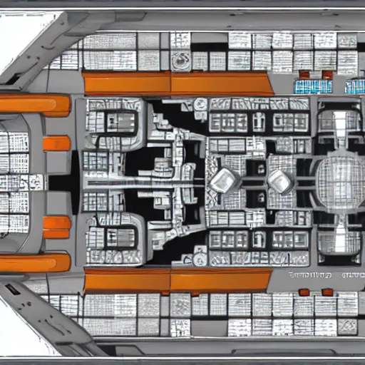 Prompt: top down view, floor layout of a space station for a sci-fi tabletop roleplaying game