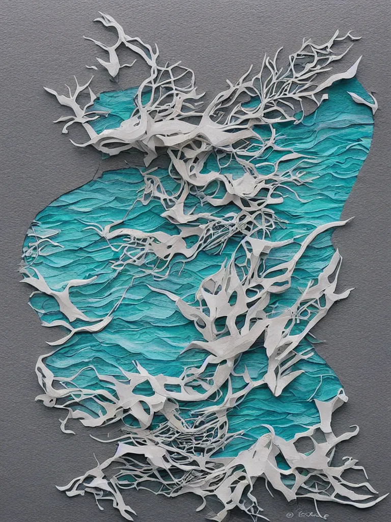 Image similar to paper art, the ocean is dying