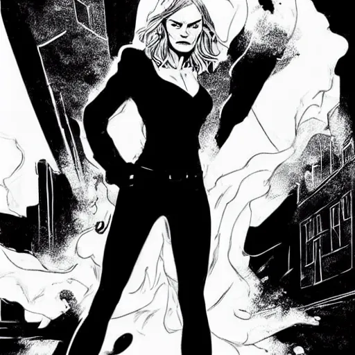 Prompt: in the style of Rafael Albuquerque comic art, Diane Kruger nervous because she\'s being followed.