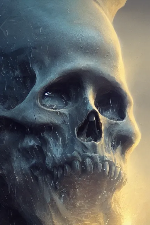 Image similar to atlantis skull, close - up portrait, powerfull, intricate, elegant, volumetric lighting, scenery, digital painting, highly detailed, artstation, sharp focus, illustration, concept art, ruan jia, steve mccurry