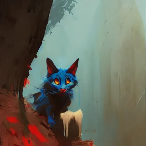 Image similar to blue cat eating red sable painting by eddie mendoza, greg rutkowski