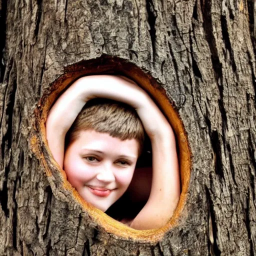 Prompt: trapped in a tree trunk,