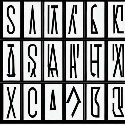 Image similar to latin alphabet in square boxes, symmetrical, grayscale, sharp