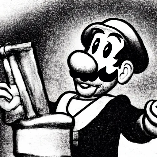 Image similar to black and white photo of luigi committing treason against the supreme court