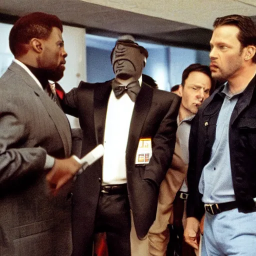 Image similar to the bank heist from Heat with sports mascots