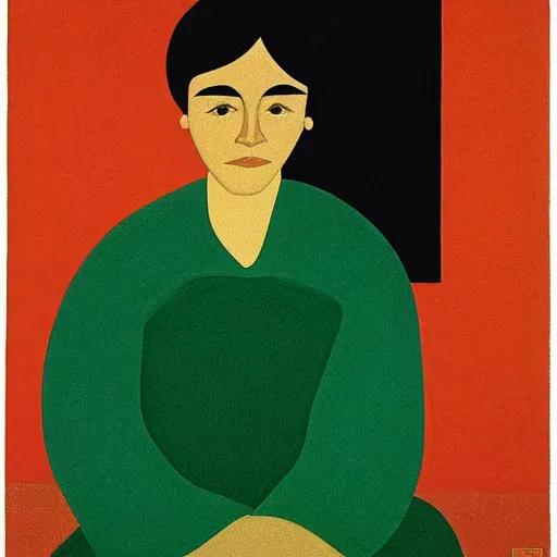 Image similar to a portrait of a character in a scenic environment by will barnet