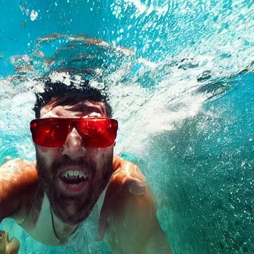 Image similar to guy drowning in an autobus full of water panic agitated go pro