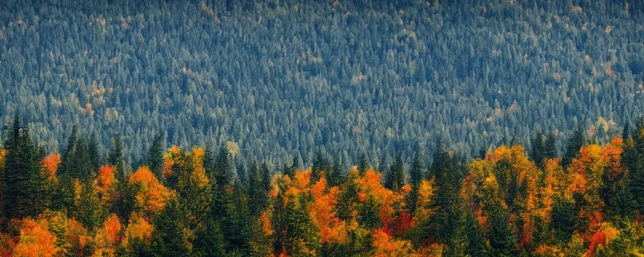 Prompt: a view of a mountain range with trees in the foreground, a tilt shift photo by david budd, shutterstock contest winner, regionalism, photo taken with ektachrome, high dynamic range, creative commons attribution