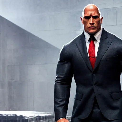 Prompt: Dwayne Johnson as Agent 47 in 'Hitman'