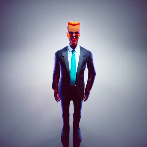 Image similar to a 3 d render of max headroom on tv, octane render, unreal engine, hyperrealism, 8 k, trending on artstation, ultra detailed, volumetric lighting, dramatic lighting, lasers, neon