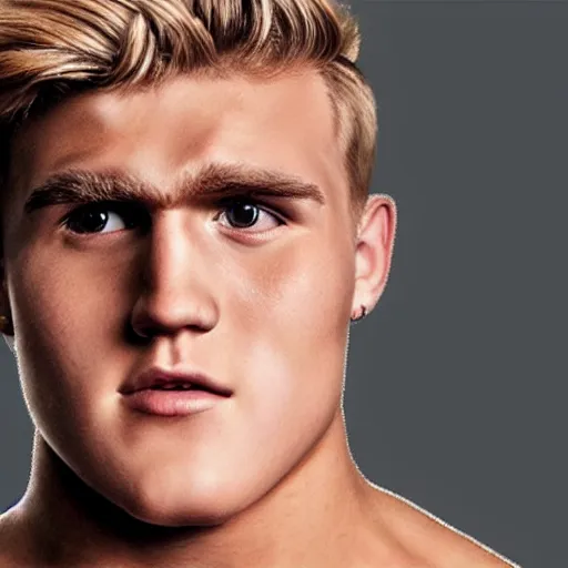 Image similar to a realistic detailed photo of boxer & youtuber jake paul as a humanoid robot, blank stare, shiny skin