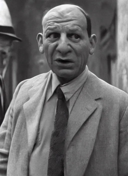 Image similar to film still of Pepe the frog as Oskar Schindler in Schindler's List, 4k