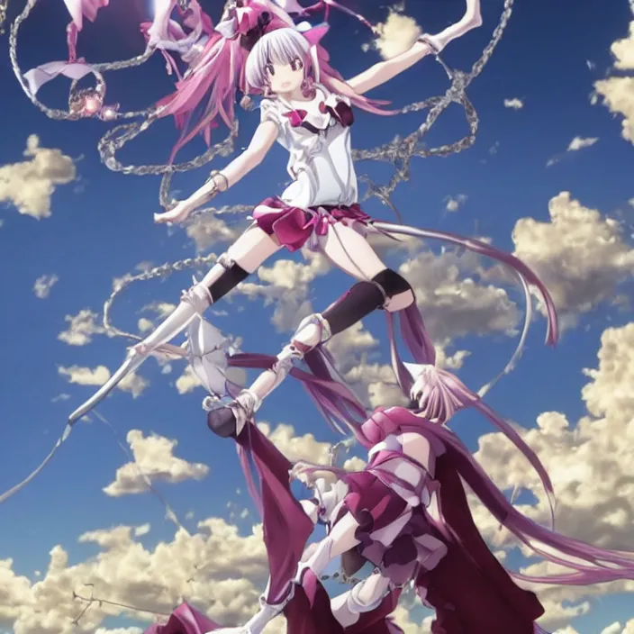 Image similar to magical girl Madoka Kaname taking christ down from the cross