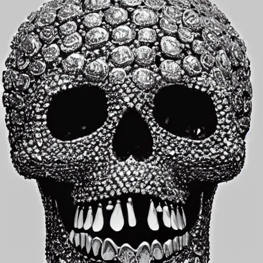 Prompt: skull covered with diamonds, highly detailed