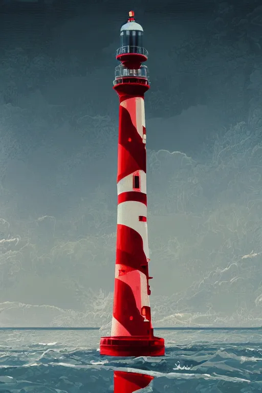 Prompt: a red and white lighthouse inside a clear bottle, very fancy whiskey bottle, intricate concept painting by tooth wu and wlop and beeple and dan mumford and greg rutkowski