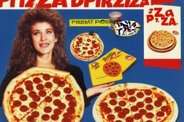 Prompt: pizza, 80s, advertisement