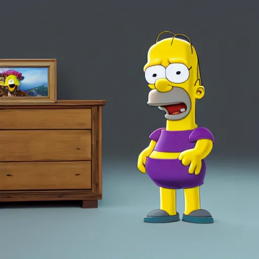 Prompt: 3 d render of real life homer simpson, octane render, pixar style