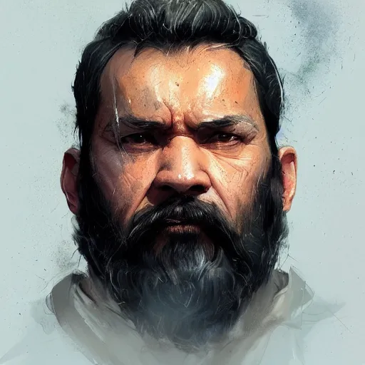 Prompt: portrait of a man by greg rutkowski, samoan features, short black hair, receding hairline, epic beard, tall and strong, father figure vibes, star wars expanded universe, she is about 7 0 years old, wearing tactical gear, digital painting, artstation, concept art, smooth, sharp foccus ilustration, artstation hq