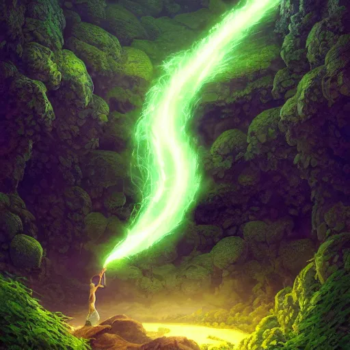 Image similar to A white mafia man with a green aura surrounding his entire body by andreas rocha and john howe, and Martin Johnson Heade, featured on artstation, featured on behance, golden ratio, ultrawide angle, f32, well composed, cohesive.69:1