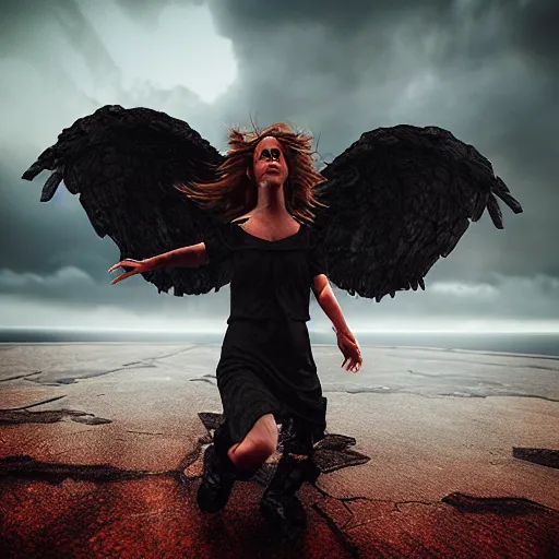 Prompt: “demonic angel,falling from the skies, black hellish clouds,stormy,ultra realistic,octane render,8k”