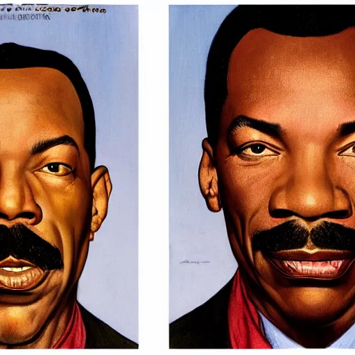 Prompt: frontal portrait of a eddie murphy. a portrait by norman rockwell.