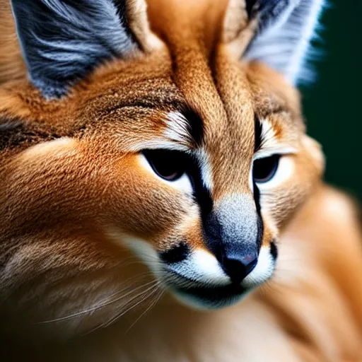 Image similar to a photo of cute fluffy caracal wearing white jumpsuit, close up portrait, studio photography, 8 k