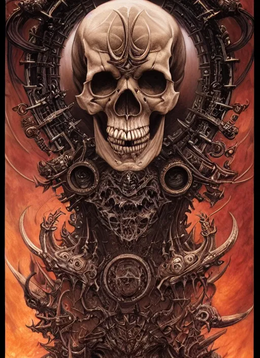 Prompt: hyper detailed masterpiece satan's skull evil tattoo warrior by donato giancola and tom bagshaw, face by artgerm and edmund leighton, and h. r. giger, trending on artstation, colorful, psychedelic aesthetic, ornate, background by james jean, 8 k, biomechanical, majestic, volumetric lighting, porcelain skin, concept art, sharp focus
