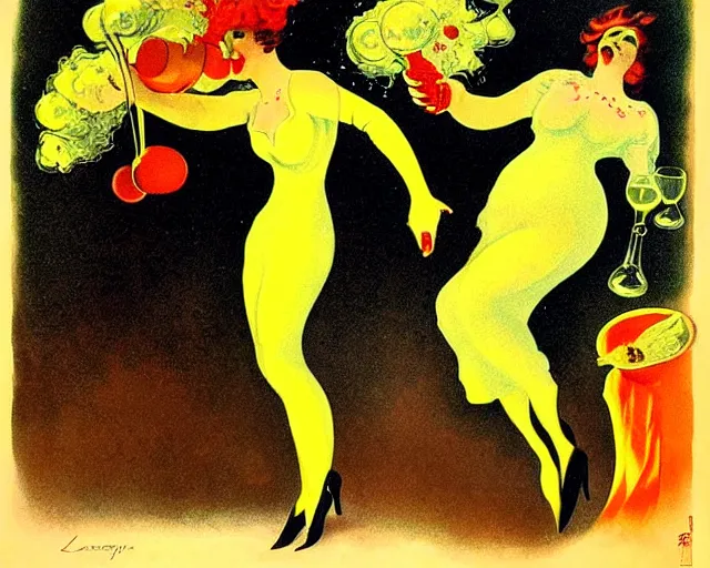 Prompt: vintage, champagne. french, realistic, cheerful, art work by leonetto cappiello, 1 9 0 2