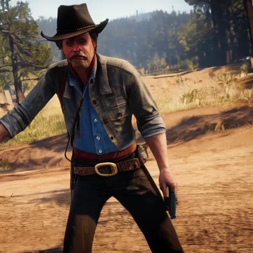 Prompt: steve buscemi stars as micah bell in the playstation 4 video game red dead redemption 2, beautiful screenshot