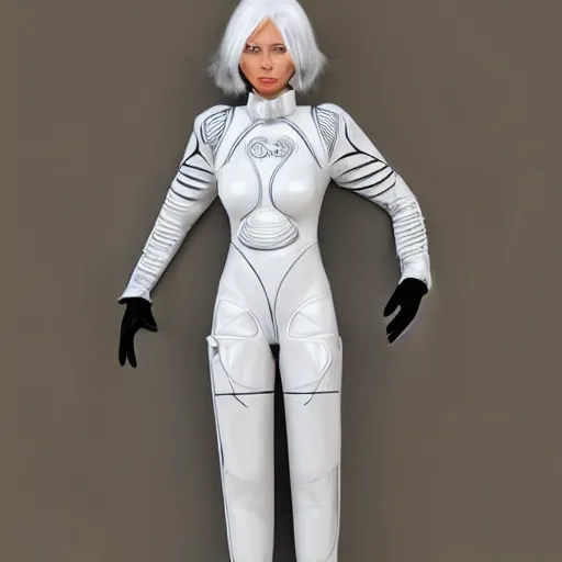 Prompt: beautiful white haired woman dressed in see through space suit in the style of zezhou chen highly detailed, smooth, sharp focus