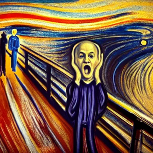 Image similar to Benjamin Netanyahu in The Scream painting by Edvard Munch, unreal 5, DAZ, hyperrealistic, octane render, cosplay, RPG portrait, dynamic lighting