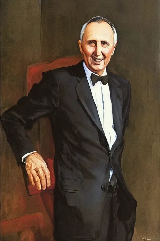 Prompt: “portrait of former Australian prime minister Paul Keating, in expensive Italian suit, by Robert McGinnis”