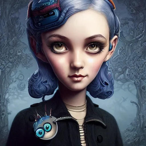 Image similar to Lofi portrait, Pixar style by Joe Fenton and Stanley Artgerm and Tom Bagshaw and Tim Burton, wink