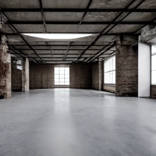 Image similar to warehouse interior in the brutalist style