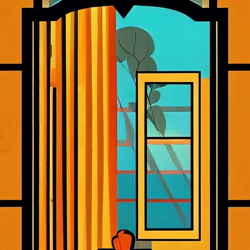 Image similar to a painting beautiful window open, digital illustration, art deco style art print, a ultrafine detailed painting by aguilera reyes, behance contest winner, vintage, native art, trend in behance hd, 2 d game art, detailed painting