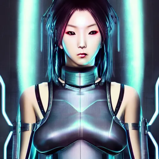 Image similar to An epic comic hyperrealistic illustration of a japanese cyber warrrior girl wearing futuristic wardrobe, black and silver, ultradetailed face expression trending on artbreeder, cyberpunk 2077 color, heavy rainning at tokyo street nightview, neon light, DAZ, 8k, unreal 5 engine render, cosplay, RPG portrait, photorealistic, hdri, dramatic lighting, rim lights,