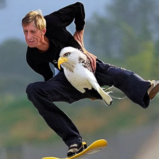 Prompt: tony hawk morphing into an eagle