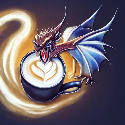 Prompt: asian dragon breathing fire as latte art, award winning, white background, deviantart, beautiful, intricate, highly detailed, digital painting, artstation, concept art, smooth, sharp focus, illustration,