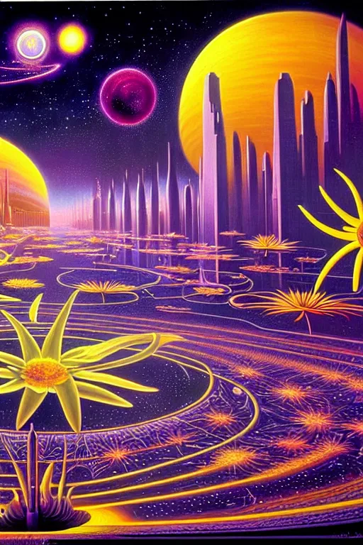 Image similar to a beautiful future for reality simulation, scientists and space flowers, utopian, by david a. hardy, wpa, public works mural, socialist