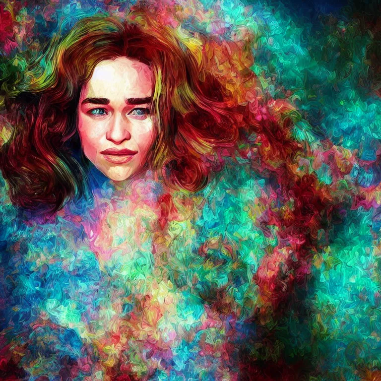 Image similar to Emilia Clarke, beautiful digital art colorful art