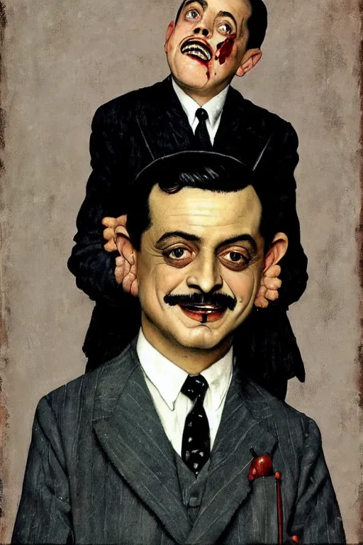 Image similar to portrait of gomez addams from the addams family painted by norman rockwell