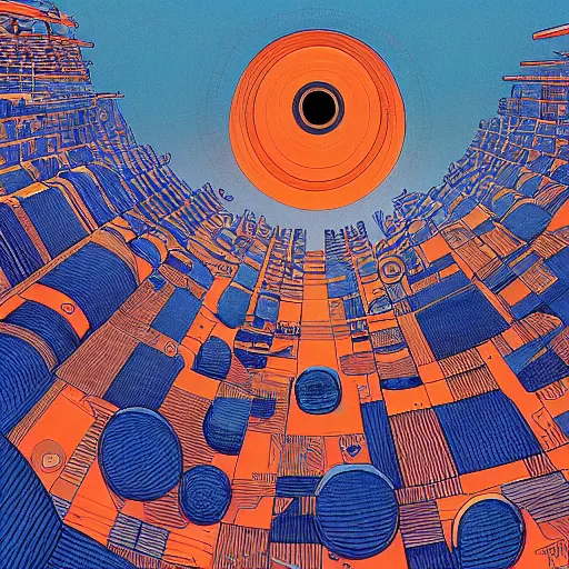 Image similar to A bird's-eye view futurism by jean giraud detailed illustration