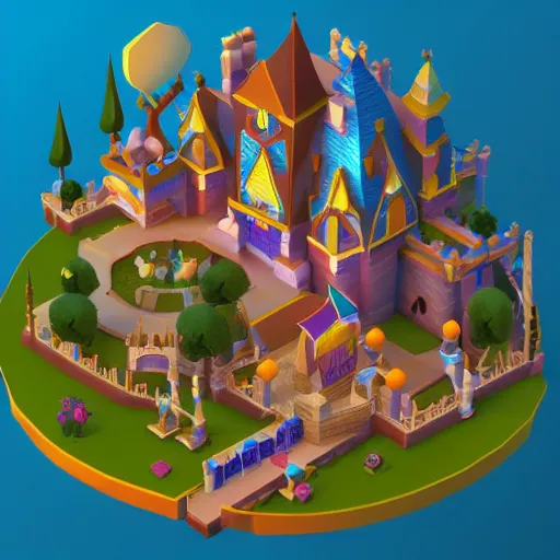 Image similar to isometric it's a small world ride, disney game level, 3 d render, in the style of yoworld, vmk myvmk, artstation, by miha rinne